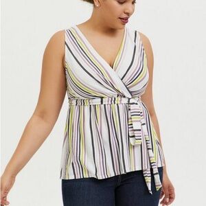 Torrid Multi Stripe Crepe Wrap Babydoll Tank size 2X